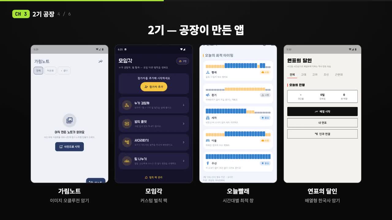 앱 공장 2기가 만든 가림노트 모임각 오늘빨래 연표의 달인